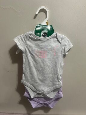 Puma Baby Gray and Lavender Logo Bodysuit Set